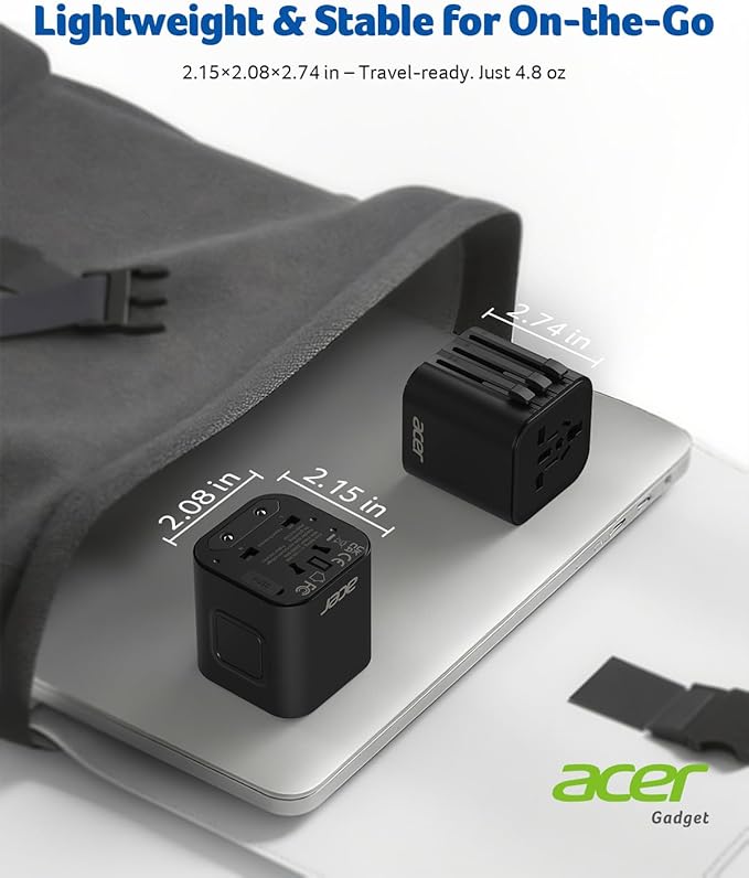 Acer European Travel Plug Adapter，Universal Travel Adapter, International Power Adapter for USA to Europe UK France Germany Spain Ireland Australia (Type C/G/A/I),Black