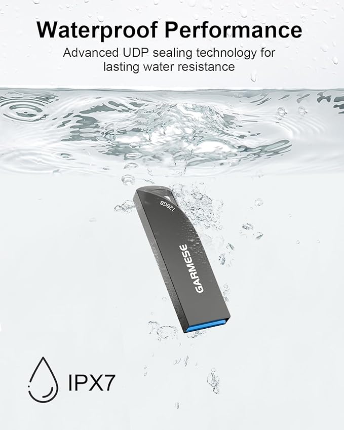 128GB USB 3.0 Flash Drive, Waterproof Metal USB Memory Stick, Slim Thumb Drive Portable Pen Drive with Keychain Hole Stylish Jump Drive for PC Computer Car - Gray