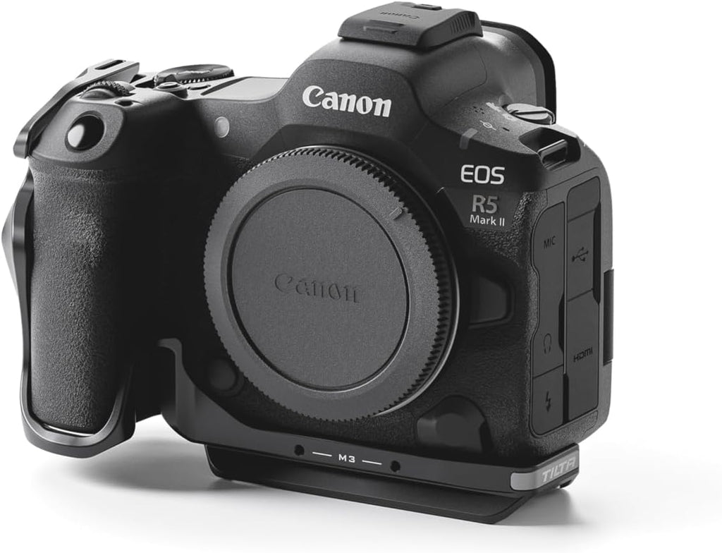 Tilta Half Camera Cage Compatible with Canon R5 Mark II - Black | Mount Accessories w/Cold Shoe, 1/4"-20 and 3/8"-16 | Securely Attaches to Camera | Silicone Padding and Lightweight