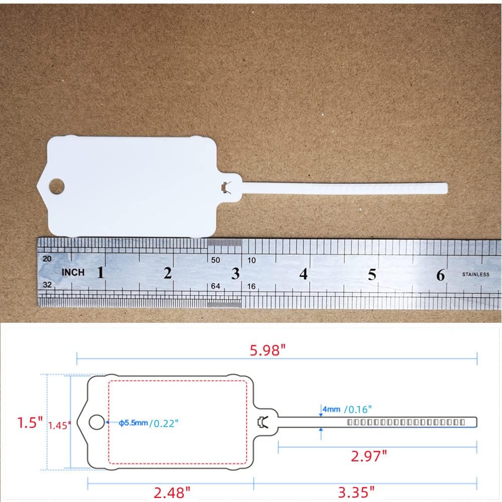 100pcs Reusable Blank Plastic Tags Ties Key Tags 1.45"*2.48" Serrated Tension Sealing Strap with Large Label Plastic Tie Mark Label Waterproof Hang Sign Write on Tag (White, 100pcs)