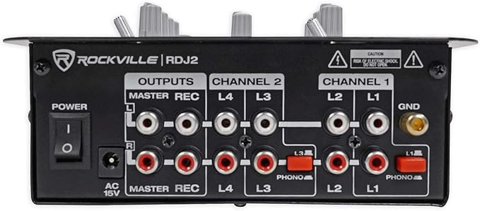 Rockville RDJ2 2-Channel DJ Mixer USB Playback, Cue Monitor, Talkover, 4 Line Inputs, Compact, Portable, for Beginner DJs and Small Events