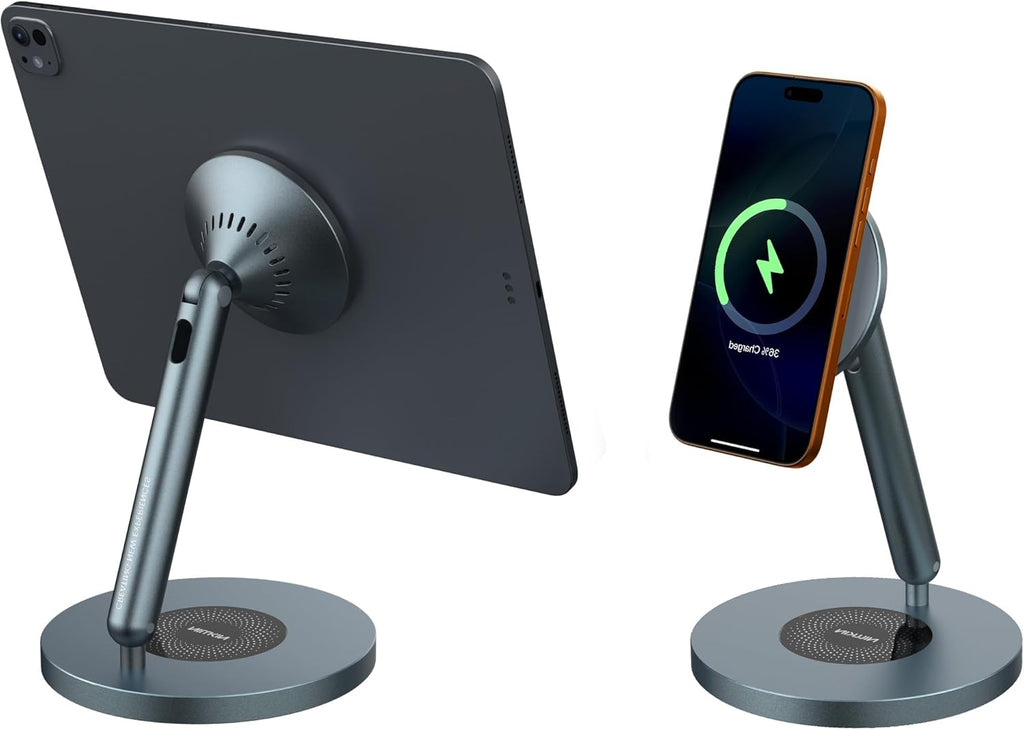 Nillkin Magnetic iPad Stand for Desk, MagSafe Wireless iPhone Charger Stand, 360° Rotating Base, Adjustable Aluminum Tablet Holder for Work, Office, Home, Kitchen Use