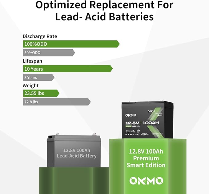 12V 100Ah LiFePO4 Battery with Bluetooth, BCI Group 24, Built-in 100A BMS, 1280Wh Rechargeable Deep Cycle Lithium Battery, 15000+ Cycles for RV, Marine, Solar, Trolling Motor, Home, Off-Grid