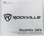 Rockville ROCKMIX 10FX 10-Channel Mixer, USB Recording Interface, Digital Effects, 3-Band EQ, Phantom Power, Bluetooth 5.0, for Home Studio, Podcast, and Live Performance