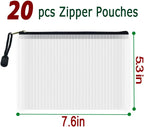 AUSTARK 20 Pcs Zipper File Bags, Plastic Mesh Pouch, Board Game Storage, Waterproof Bags for Office School (B6 Size 7.6''x5.3'', White and Black)