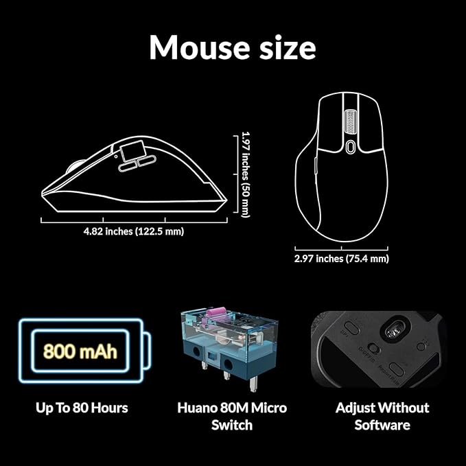 Keychron M6 8000 Hz Wireless Bluetooth 2.4 GHz/Wired Connection Mouse, Lightweight Body Programmable PixArt 3950 Sensor for Windows Mac Linux - Black