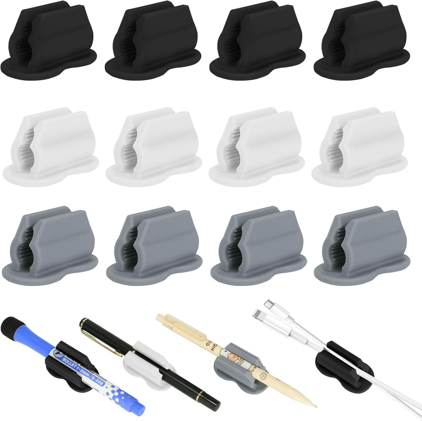 12PCS Pen Holder for Desk, Upgraded Adhesive Pen Pencil Holder for Desk Wall Clipboard Car Silicone Pens Markers Pencils Organizer Teacher Supplies Office Supplies (12PCS Multicolor)