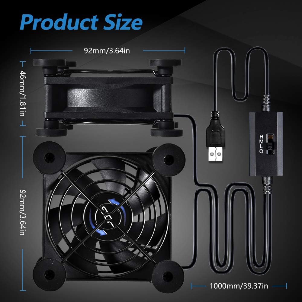 Dual 80mm USB Speed Control Fan, 5V Portable Cooling Fan for Flat-Screen TV Receiver Router DVR PlayStation Xbox Computer Cabinet Cooler