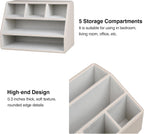 PU Leather Desk Organizer, Luxury Remote Control Holder for Home, Office Desk Accessories Table Caddy Bedside Nightstand Organizer (Dark Beige)