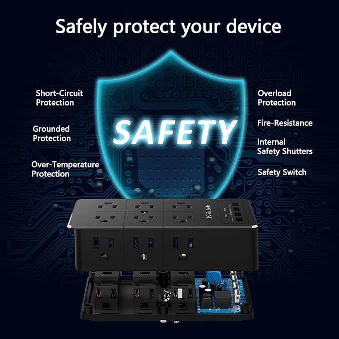 Surge Protector Wall Charger, 12 Wide AC Outlets Power Strip, 4 Ports USB Charging Blocks, Multiple Plug Adapter Wall Mount, Plug Extender Heavy Duty, Outlet Splitter for Home, Office Supplies