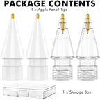 NIUTRENDZ 4 Pack Replacement Tips for Apple Pencil 2nd Generation and 1st Generation Fine Point Metal Tip, Wear-Resistant & Precise Control (1.95mm, White + Clear)