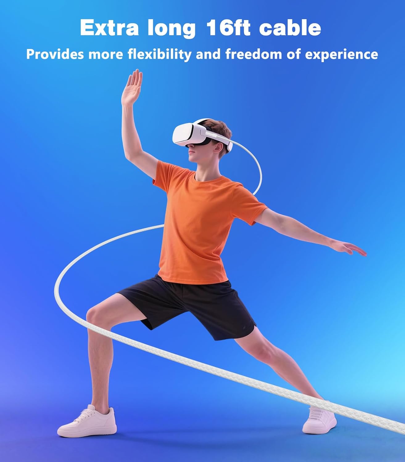 16FT VR Charging Link Cable | USB 3.0 High-Speed Data & Charge for Meta Quest 3S/3/2/Pro, Pico 4 and PC/SteamVR USB-C Charger Cord for VR Headset - White