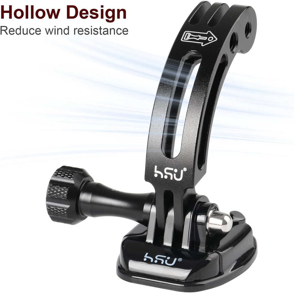 HSU Aluminum Alloy Curved Extension Arm (3”) Metal Pole Mount Helmet Stick Extension Arm Mount for Hero 13/12/11/10/9/8/7/6 Black, DJI Osmo Action 4/3 and More Action Cameras (Black)