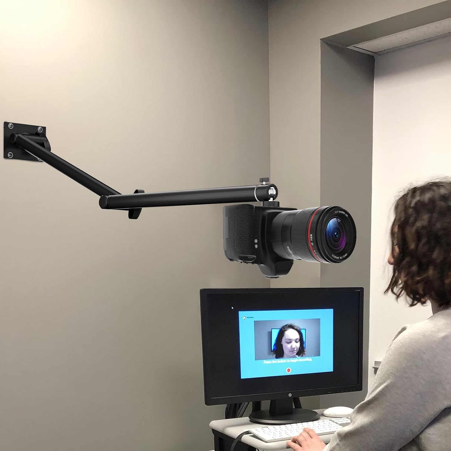 Articulating Camera Wall Moun with 1/4"-20 Threaded Compatible with DSLR/Security/Webcam/Action/LED Light/CCTV POV Camcorder Cameras,Adjustable Aluminium Alloy Arm Metal Base