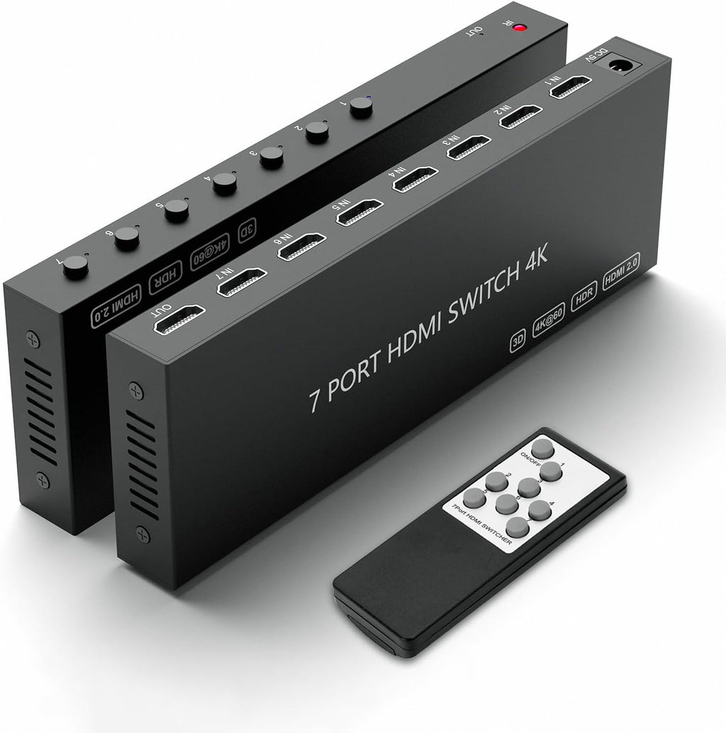 7 Way HDMI Switch 4k@60Hz HDMI Switcher 7 in 1 Out HDCP 2.0 Manual HDMI 2.0 Hub Supports 3D Compatible with Nintendo Switch/Switch OLED/Xbox/ PS5/4/3 Blu-Ray Player Fire Stick Roku Apple TV Chromeca