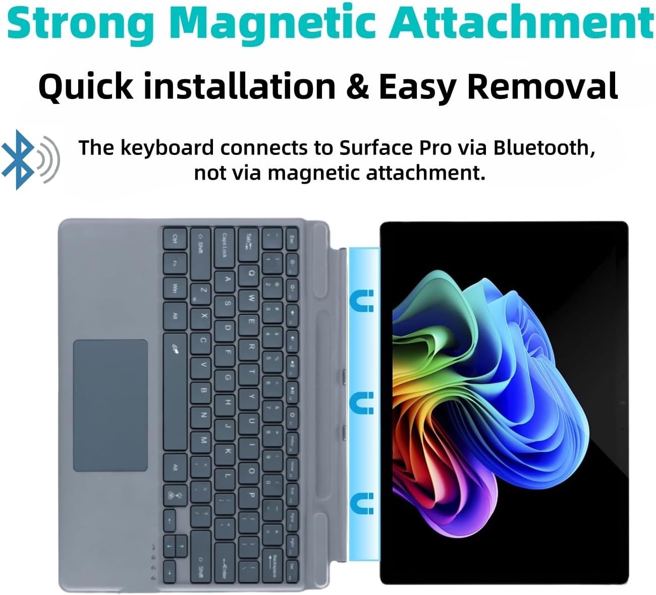 Keyboard for Microsoft Surface Pro Copilot+ (11th Edition) / Pro 11 / Pro 10 / Pro 9 / Pro 8 / Pro X, 13 inch, Detachable Type Cover with Touchpad, Pen Holder (Grey Without Backlit)