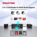 GIGASTONE SD Card Reader, 5-in-1 USB-A/USB-C Card Reader, Dual Slot for SD/Micro SD/SDHC/SDXC, Compatible with Laptop, PC, iPhone16/15, MacBook Pro/Air, iPad Pro, Android
