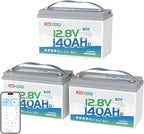 Redodo 12V 140Ah LiFePO4 Battery Group31, 10-Year Lifespan, 150A BMS & Bluetooth Monitoring, Ideal for RVs, Solar, Marine, Boat, Solar and Off-Grid 3 Pack