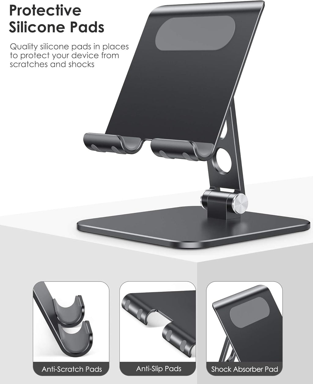 OMOTON Upgraded Adjustable Tablet Stand Holder, Heavy Duty Foldable Portable Monitor Stand, Travel Essentials for iPad Pro/Air/Mini, Surface Pro, 4.7''-15.6', Black