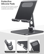 OMOTON Upgraded Adjustable Tablet Stand Holder, Heavy Duty Foldable Portable Monitor Stand, Travel Essentials for iPad Pro/Air/Mini, Surface Pro, 4.7''-15.6', Black