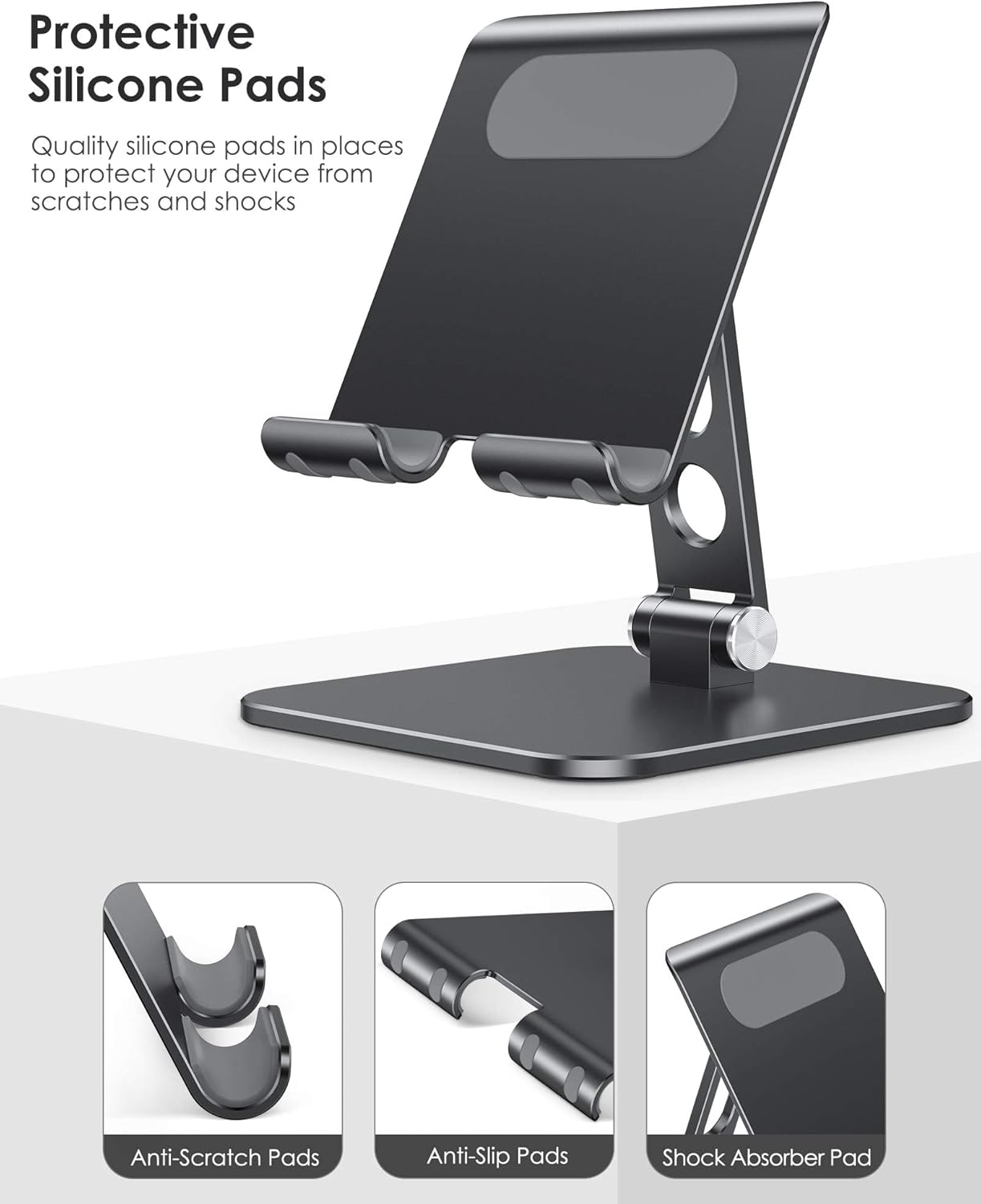 OMOTON Upgraded Adjustable Tablet Stand Holder, Heavy Duty Foldable Portable Monitor Stand, Travel Essentials for iPad Pro/Air/Mini, Surface Pro, 4.7''-15.6', Black