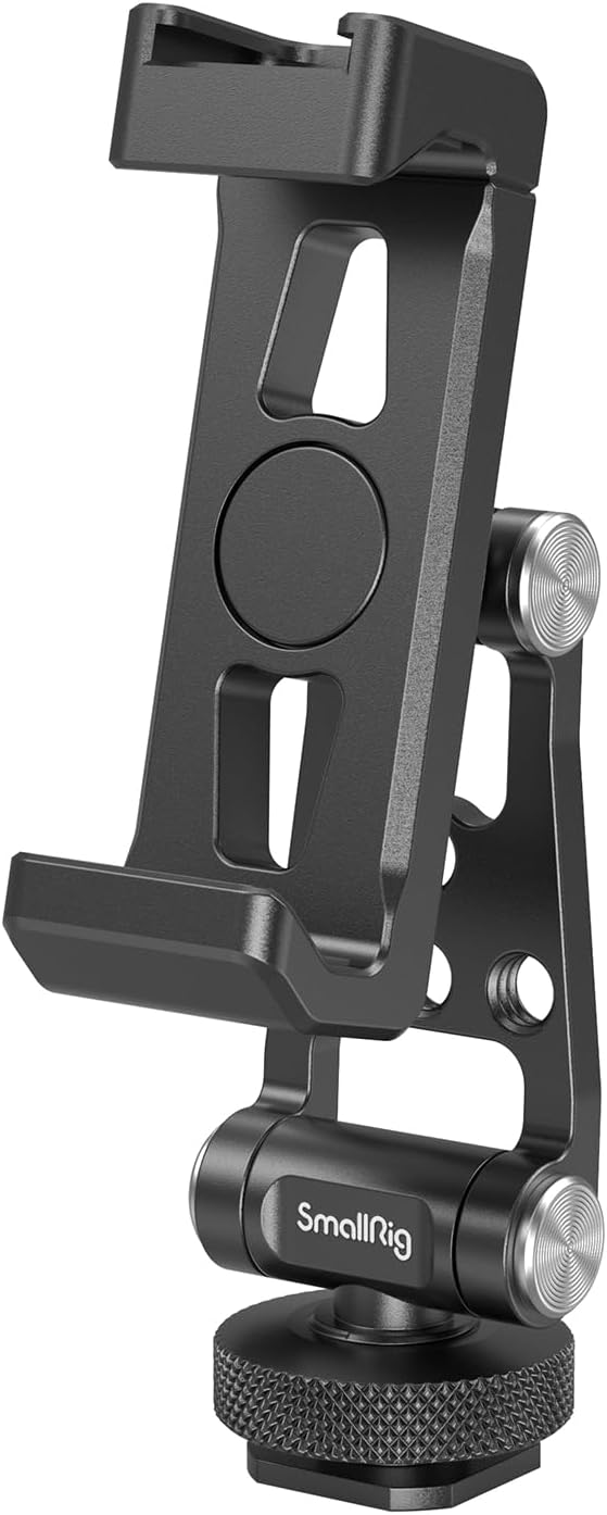 SMALLRIG Universal Metal Phone Support with Cold Shoe Mount, Smartphone Holder Adapter Support Free Adjustment Joints, Phone Tripod Mount for iPhone 16 15 14, for Samsung Galaxy etc. - 4382