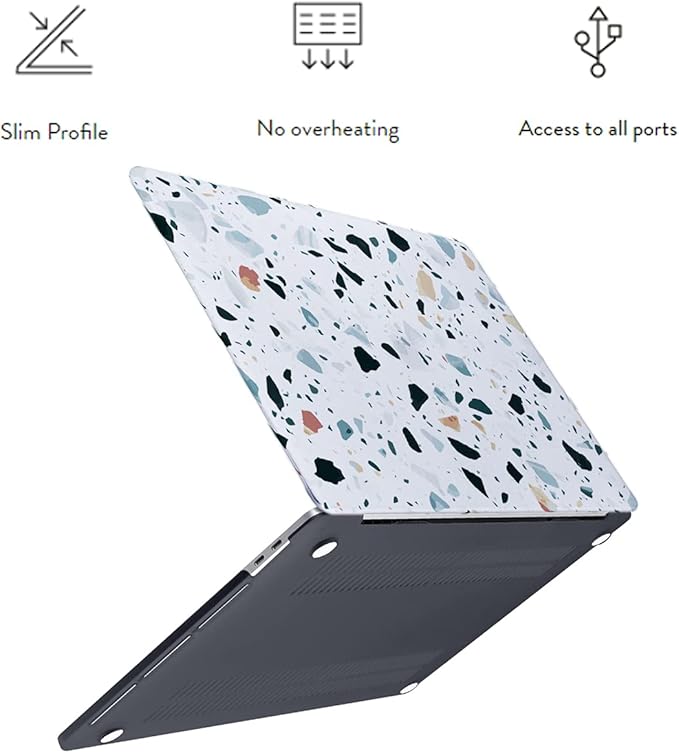 LanBaiLan Compatible for MacBook Pro 13 inch with Touch Bar 2022 2020 2019 2018 2017 2016 Release M1 M2 chip A2338 A2289 A2251 A2159 A1989 A1706 A1708 Laptop Case & Keyboard Cover, Terrazzo Marble