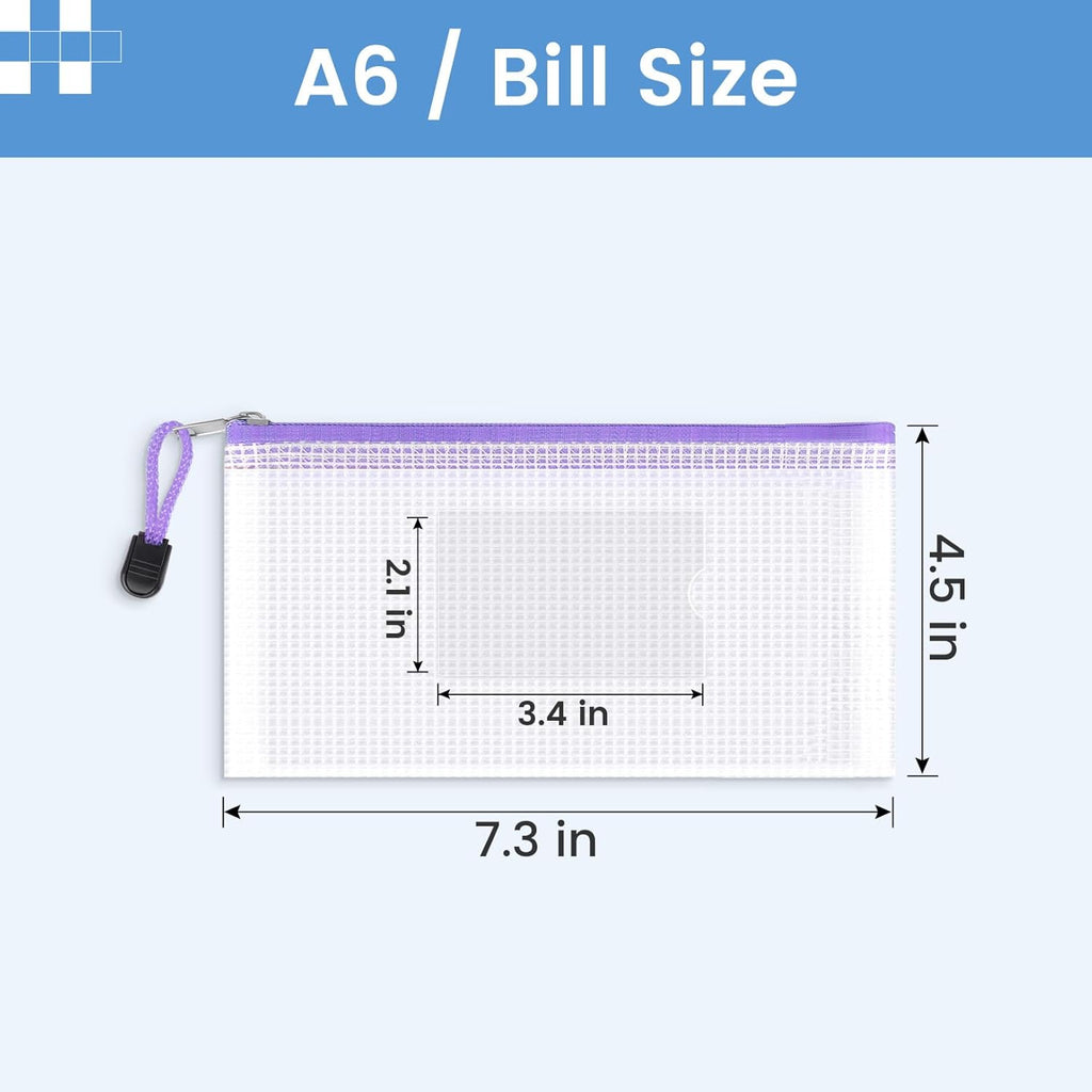 Sooez 24 Pack Mesh Zipper Pouch Bags with Label Pocket, A6 (9.1×4.7 in) Small Pencil Case Pouch for Organizing, Clear Plastic Pencil Pouches Bulk for School Supplies Storage, Money Envelopes for Cash