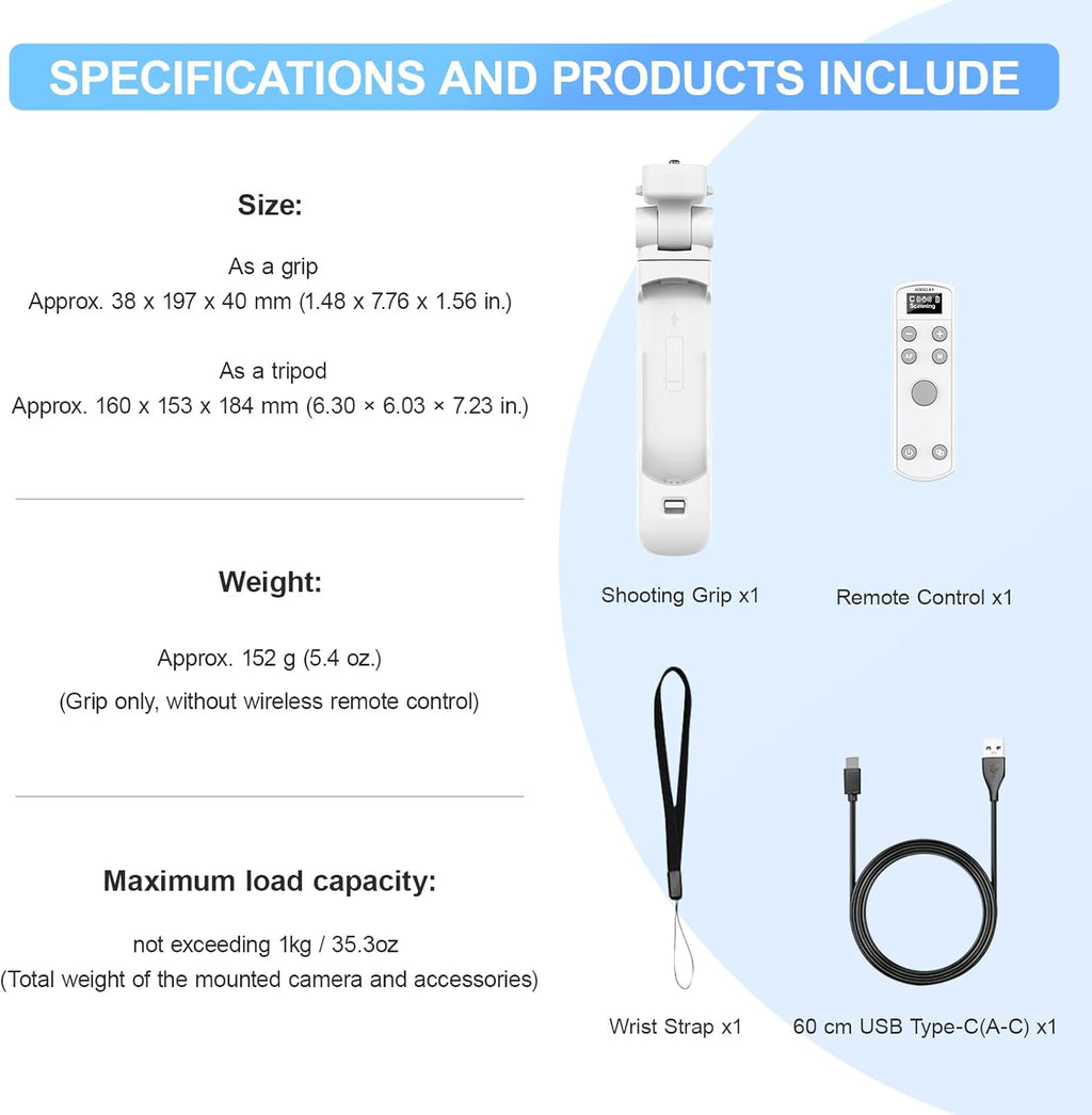 AODELAN for Canon Camera Tripod with Rechargeable Wireless Shutter Release,Shooting Grip Remote Control Handle for R10/ M50/EOS M6 Mark II/R/RP /90D /6D Mark II /R5/850D /Rebel SL2 /T7i /G5 X Mark II