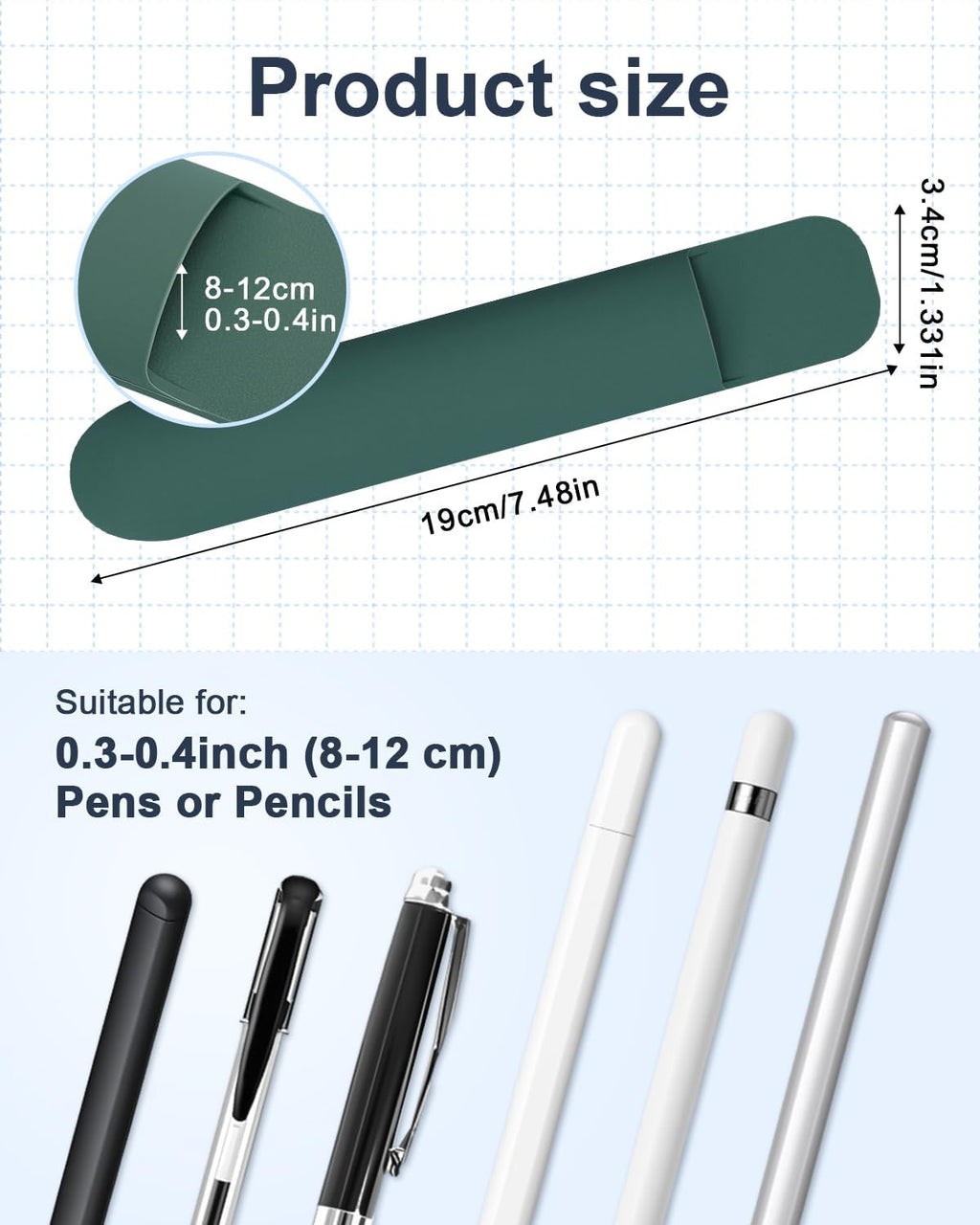 eZAKKA Silicone Pencil Holder For Most Pens,Pencils, 7.8 inch Self-Adhesive Stick To Notebooks,Diary, Desks,Tablet, Green, 1 Pack