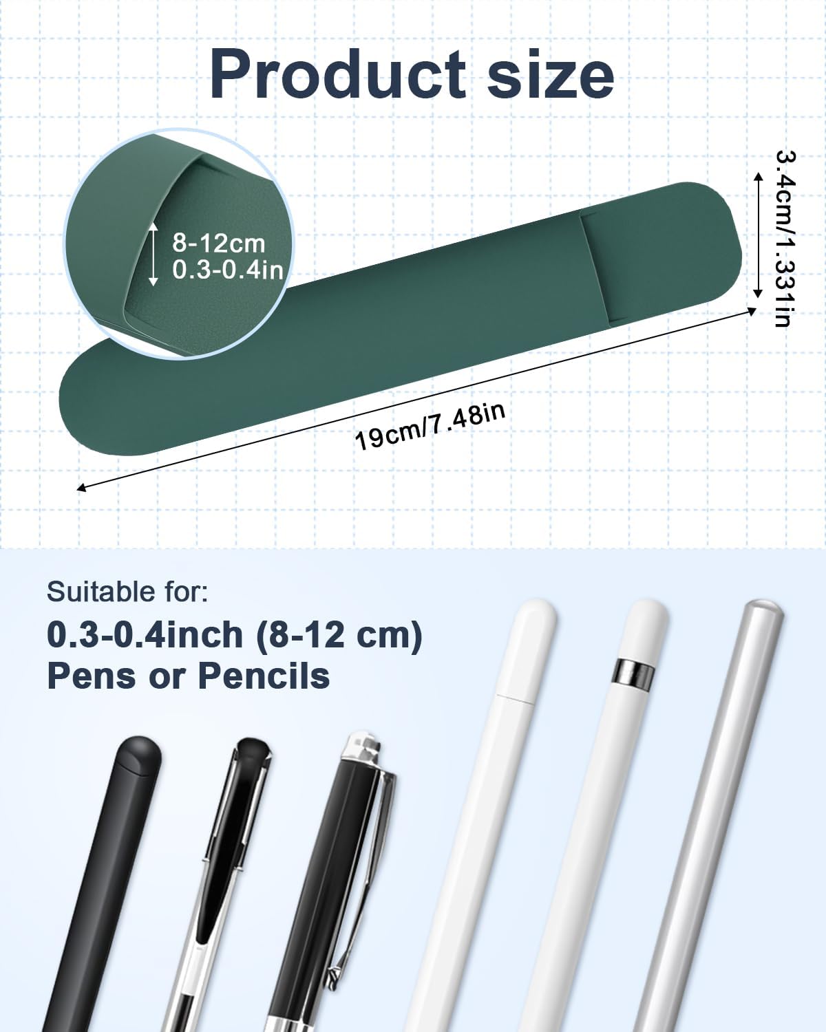eZAKKA Silicone Pencil Holder For Most Pens,Pencils, 7.8 inch Self-Adhesive Stick To Notebooks,Diary, Desks,Tablet, Green, 1 Pack