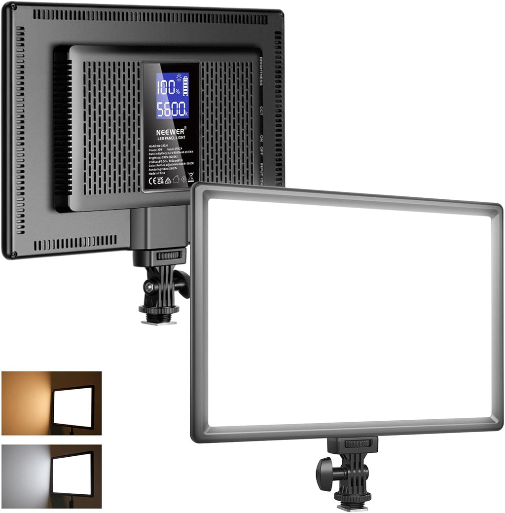 NEEWER 192 LED Video Light Panel, 20W Ultra Thin Bi Color Dimmable DSLR Camera Soft Light, 8000mAh Built in Lithium Battery, 3200-5600K CRI97+, Key Lighting for Studio Photography Recording Streaming