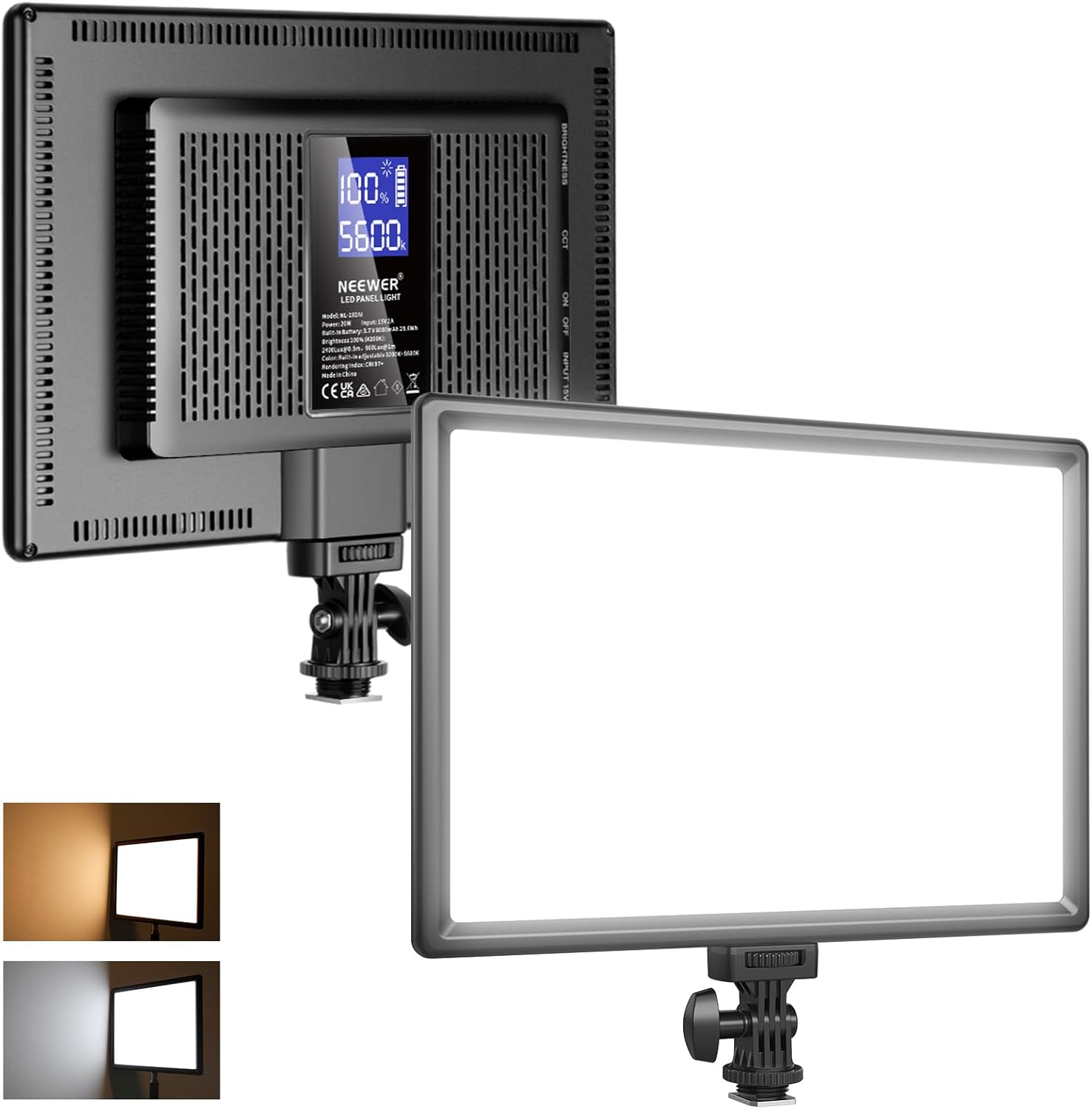 NEEWER 192 LED Video Light Panel, 20W Ultra Thin Bi Color Dimmable DSLR Camera Soft Light, 8000mAh Built in Lithium Battery, 3200-5600K CRI97+, Key Lighting for Studio Photography Recording Streaming