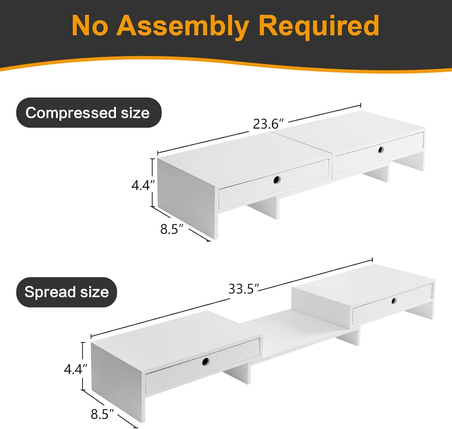 LAPTAIN Monitor Stand with 2 Drawers, Dual Monitor Stand Riser with Adjustable Length and Angle, Desktop Organizer Stand for Laptop/PC/Computer, No Assembly Required, Solid Wood