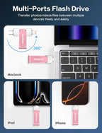 Gulloe 256GB Flash Drive Intended for iPhone, Memory Stick Storage for Photos and Videos Backup, Compatible with iPhone iPad Android PC, Plug and Play, No Application Required (Pink)