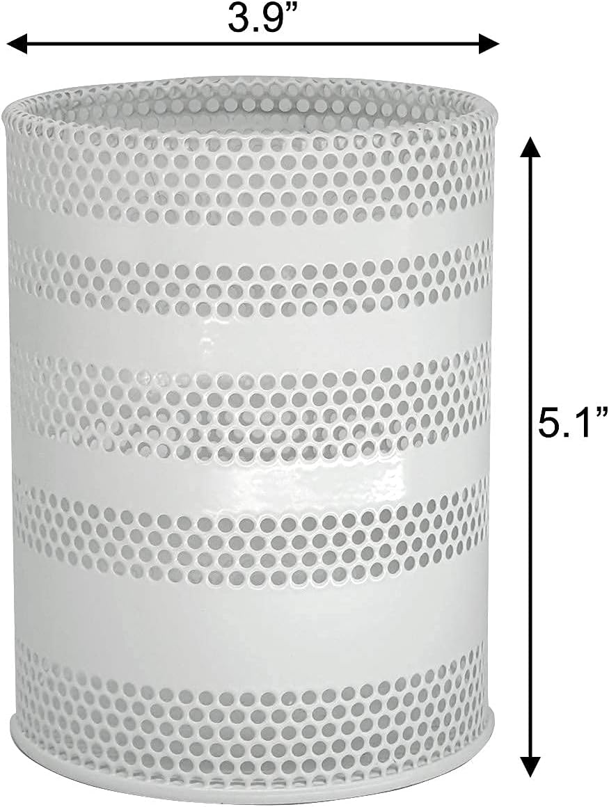 Metal Mesh Pen Pencil Cup Holder Stand Office Desk Organizer Stationery Caddy Makeup Brush Holder, White (Large)