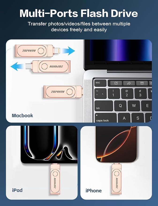 512GB Flash Drive Intended for iPhone, Memory Stick Storage Files Photos Videos Backup, Compatible with iPhone iPad Android PC, Plug and Play, No Application Required (Rose Gold)