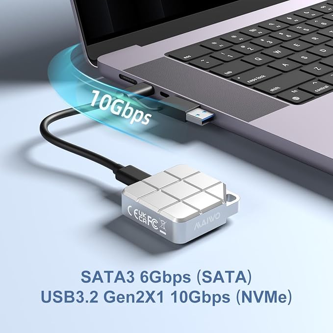 MAIWO USB-C Enclosure for M.2 2230 PCIe NVMe NGFF SATA SSDs, 10Gbps Full Metal Compatible with iPhone 15/16 Pro/Pro Max 4K ProRes Recording, Windows, macOS, Linux