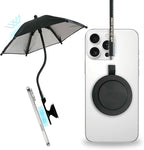 3 in 1 Magnetic Umbrella Sunshade Collapsible Expandable Phone Grip & Stand - Elegant Magsafe Compatible Phone Holder for Secure Grip and Hands-Free Viewing (Black)