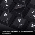 2PCS Hebrew English Keyboard Stickers Black Background with Blue Letters Replacement Stickers for PC Computer Laptop Notebook Desktop Keyboards -Each Unit: 0.43" x 0.51"