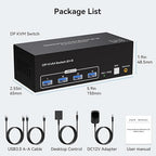 8K Displayport KVM Switch 3 Monitors 2 Computers 4K 120Hz DP KVM Switches Triple Monitor for 2 PC Share 4 USB 3.0 Ports Support Extended & Copy Display Mode Wired Controller and 12V Adapter