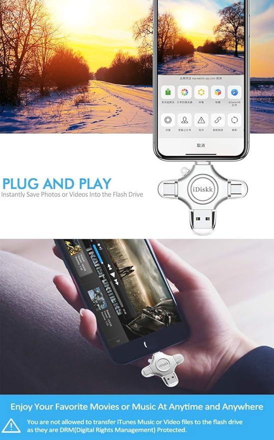 【1T B App*le Certified】 iDiskk 1T Photo Memory Stick for iPhone USB Flash Drive for USB-C iPad Android, Samsung USB for iPhone 16/15/14/13/13 pro/12/12 pro/12 mini/11/11/Pro/XR/X, Photo Stick for PC