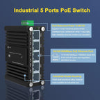 Mini Industrial 4-Port 10/100/1000BASE-T 802.3at PoE + 1-Port 10/100/1000T Ethernet Switch, Din Rail Unmanaged 10/100/1000Mbps Network Switch 30W/Port Max 120W 12-48V DC Thick Shell