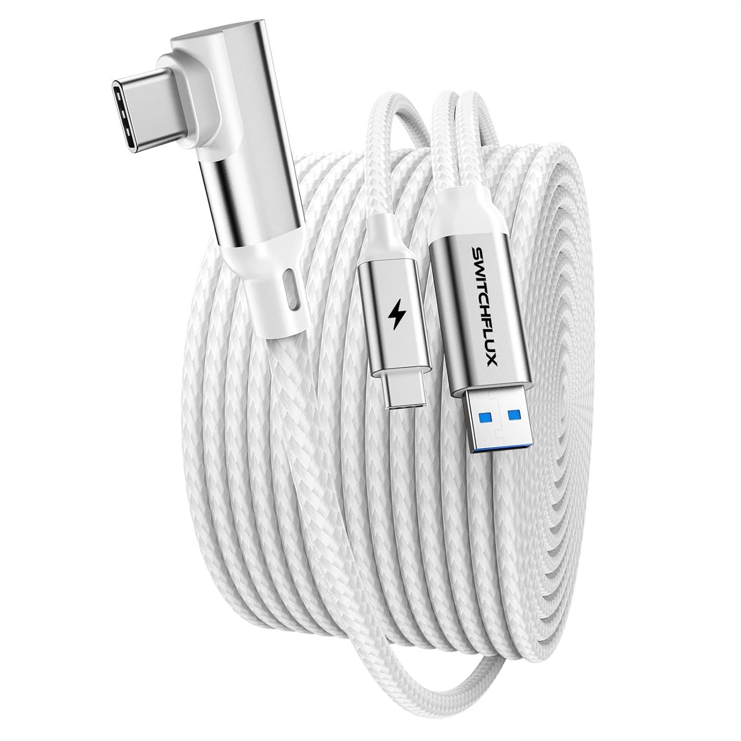 16FT VR Charging Link Cable | USB 3.0 High-Speed Data & Charge for Meta Quest 3S/3/2/Pro, Pico 4 and PC/SteamVR USB-C Charger Cord for VR Headset - White