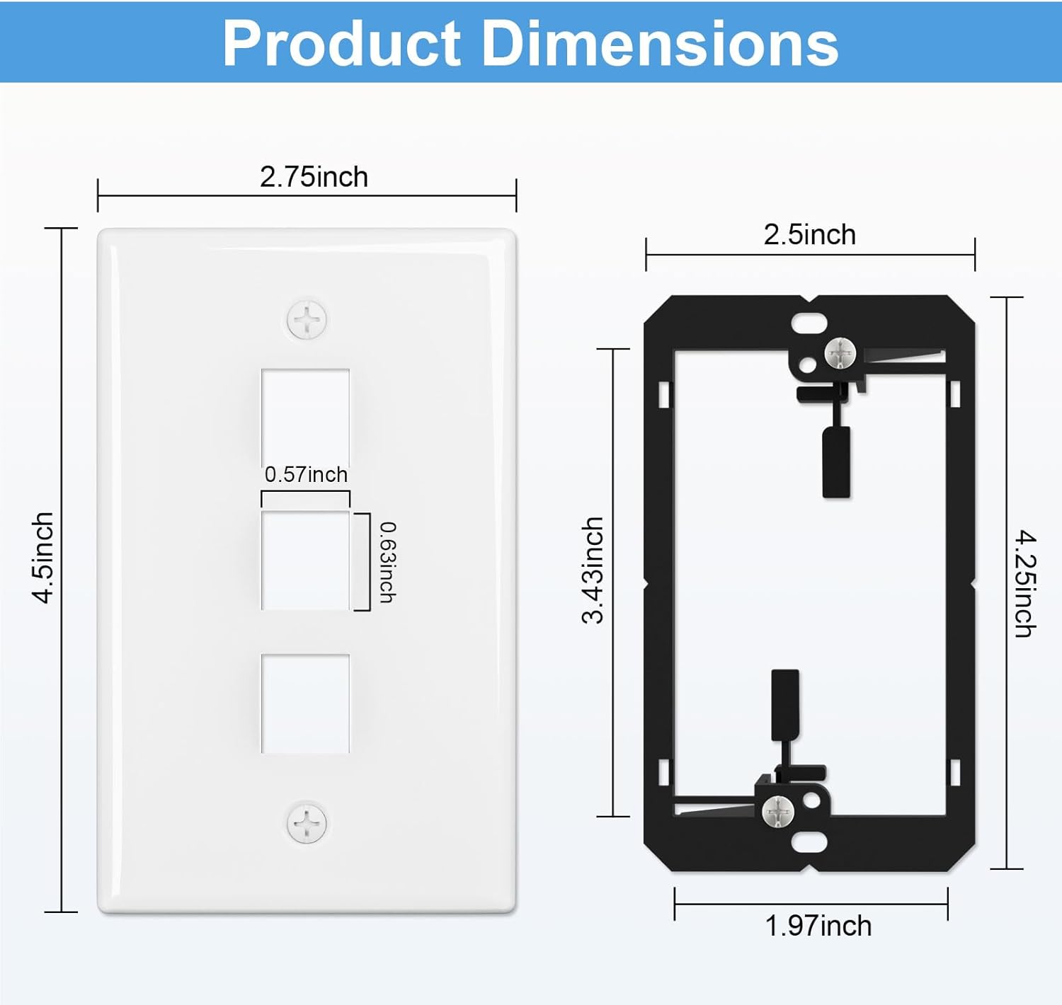 FGB 3-Port Keystone Wall Plate, with Low Voltage Mounting Bracket, with Single Gang Decorator Wall for RJ45, HDMI, and Coax Keystone Inserts, White, 10-Pack