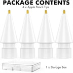NIUTRENDZ 4 Pack Replacement Tips for Apple Pencil 2nd Generation and 1st Generation Fine Point Metal Tip, Wear-Resistant & Precise Control (1.95mm, White)