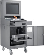 Global Industrial Mobile Security LCD Computer Cabinet Enclosure for 24" Diagonal Monitors, Steel Construction, Gray Powder Coat Finish, 24-1/2"W x 22-1/2"D x 62-3/4"H