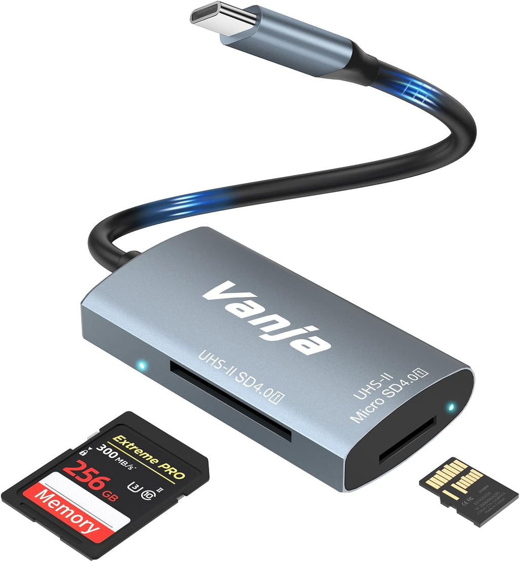 Vanja USB C SD 4.0 Card Reader, UHS-II Camera Memory Card Reader - SD, SDXC, SDHC, MMC, RS-MMC, Micro SD, Micro SDXC, Micro SDHC, UHS-II & I Cards Adapter