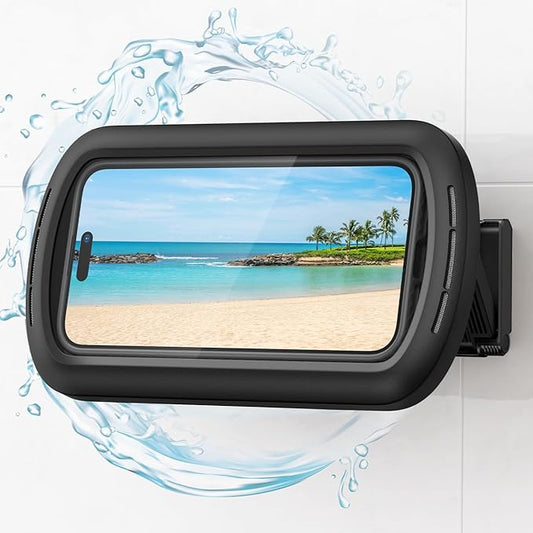 Lamicall Shower Phone Case Holder Waterproof - Clear Sound with Speaker Hole, Shower Bathroom Bathtub Accessories, IPX6 Waterproof Wall Mount for iPhone 16 Pro Max, S25 Ultra, 4-7" Big Phones