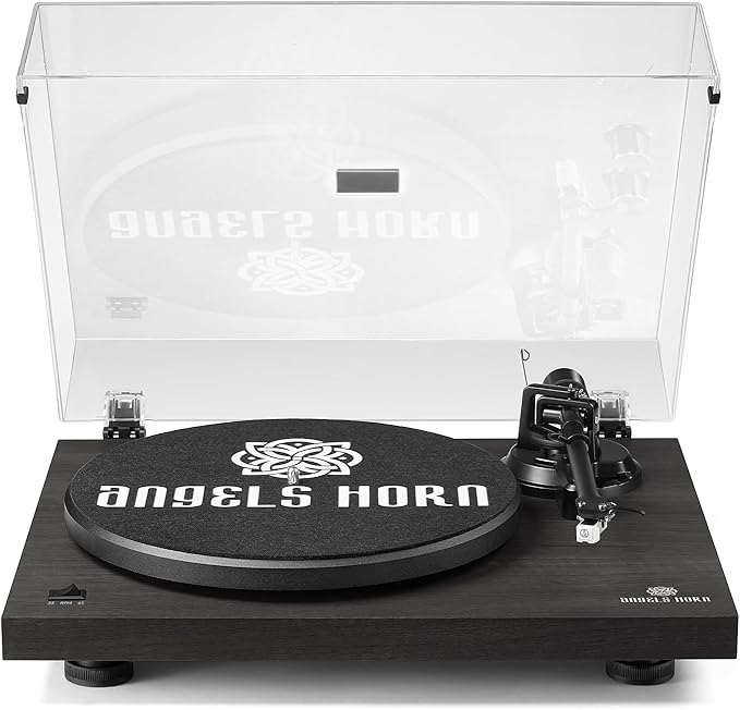 ANGELS HORN High Fidelity Vinyl Record Player, Bluetooth Turntable, 2 Speed Belt Drive, Built-in Preamp, Adjustable Counterweight,Magnetic Cartridge (Black)